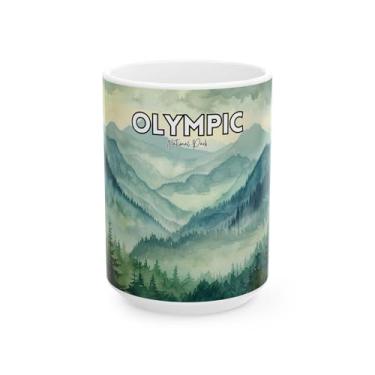 Imagem de Scacco Matto Caneca Parque Nacional Olímpico – Design Aquarela Floresta e Montanha – Presente para Amantes da Natureza – Xícara de Café Cerâmica – 325 g