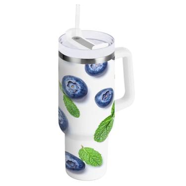 Imagem de Qilmy Copo de mirtilos frescos de 1,134 g com tampa e palha, copo isolado de aço inoxidável durável à prova de vazamento com alça, garrafas de água à prova de derramamento para viagens26