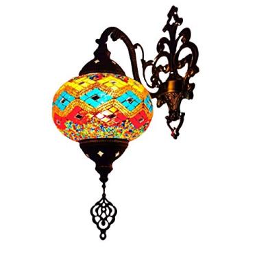 Imagem de Luminária de parede em mosaico marroquino, arandela turca, luminária de parede boêmia feita à mão em vidro para cabeceira, ideal para sala de estar, quarto, corredor, varanda, café ou bar.