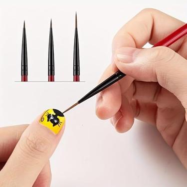 Imagem de Conjunto de pincéis profissionais vermelhos ultrafinos para arte de unhas, pincéis de ponta fina de precisão, caneta de desenho de linha de qualidade de salão para pontas francesas, padrões de renda e