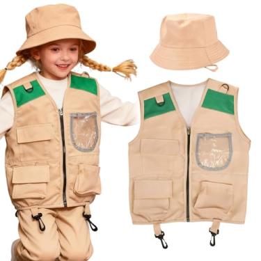 Imagem de Fantasia de explorador infantil – Kit de RPG de ao ar livre – Colete cargo e chapéu para fantasia de safári para crianças, para meninos e meninas pescaria