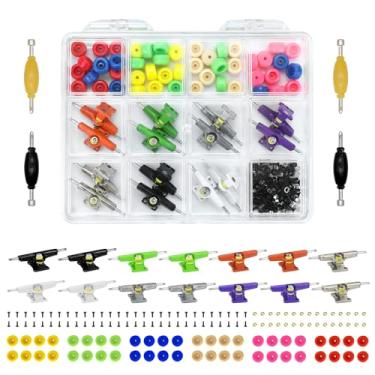 Imagem de DisplayMore Trucks & Screws & Nuts & Spanner Tool for 96mm Fingerboard Skateboard Wooden Deck Parts Kit Tool (Multicolour Trucks & Box#B)