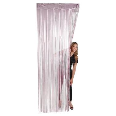 Imagem de Fun Express Cortina de porta com franja de alumínio metálico fosco rosa claro de 9,5 m x 2,8 m