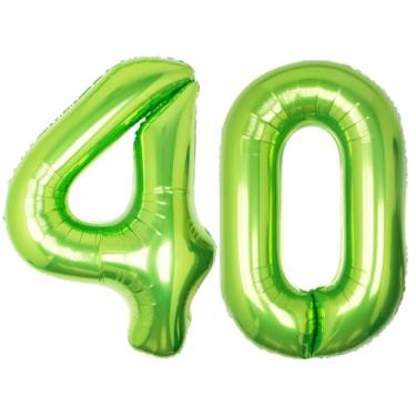 Imagem de SULALABOO Balão grande número 40 polegadas verde número 40 balões com número de hélio lima gigante digital 40º balão de festa grande para meninos festa de aniversário aniversário decoração de