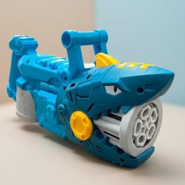 Imagem de Pistola de Bolhas Tubarão Azul, Máquina de Bolhas com Design de Tubarão, 10.000 Bolhas em 5 Minutos, Inclui Solução 70ml, Brinquedo para Crianças 3+ Anos