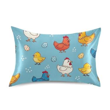 Imagem de Fronhas para cabelo pintinhos fofos cores poses azul cetim resfriamento padrão king queen fronhas personalizadas quarto estética tamanho queen 76.2 cm x 50.8 cm