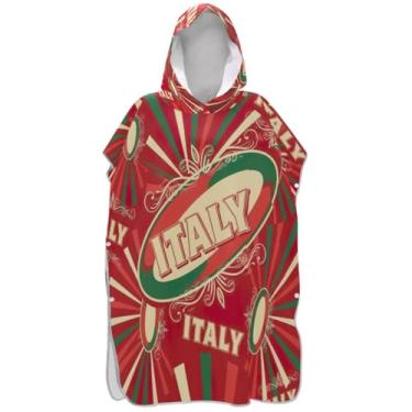 Imagem de Joisal Poncho de surfe vermelho italiano vintage para trocador adulto com capuz toalha de praia estampada poncho masculino absorvente com capuz