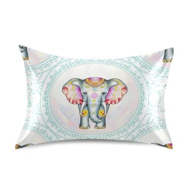 Imagem de Fronhas de cetim azul branco elefante aquarela engraçado resfriamento padrão queen king size travesseiro animal sonolento capa tamanho padrão 66 cm x 50 cm