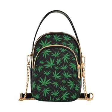 Imagem de Joisal Bolsa feminina pequena com desenho de pizza amarela, bolsa de ombro pequena, bolsas modernas de verão, Folhas verdes, 15*21*8cm