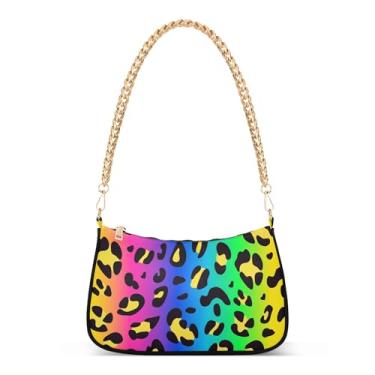 Imagem de Bolsa de mão feminina xadrez vermelha verde tartã natalina de ombro casual Hobo com fecho de zíper, Estampa de guepardo de leopardo e arco-íris