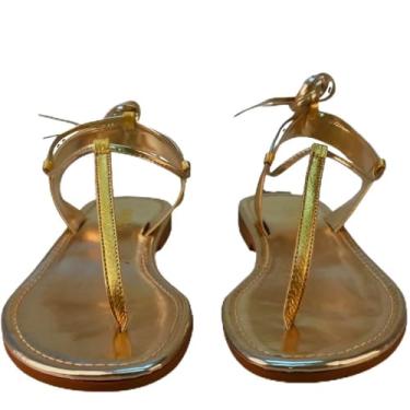 Imagem de Sandália Rasteira de Couro Dourado, Salto 1cm, Tiras Delicadas, Tamanhos 34-40