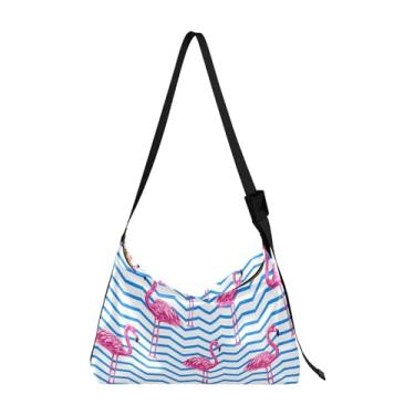 Imagem de Lindos unicórnios diamantes rosa bolsas de couro Hobo bolsa grande transversal estampa animal bolsa de ombro simples, Flamingo tropical floral listrado