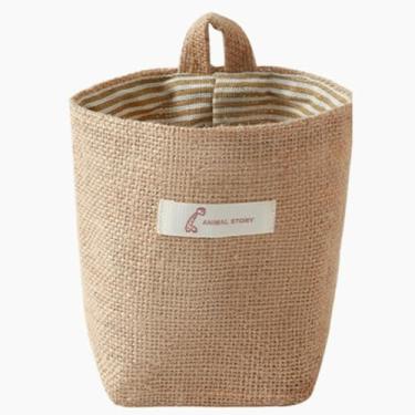 Imagem de Bolsa organizadora lavável de linho de algodão para pendurar na parede da porta | Bolsos de armazenamento laváveis | Organizador de armário reutilizável que economiza espaço (faixa amarela)