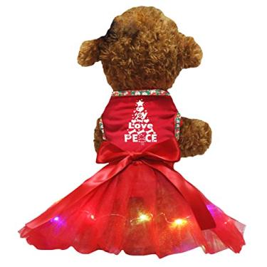 Imagem de Petitebella Joy Love Peace Vestido para cachorro com árvore de Natal (LED vermelho/vermelho, 3GG)