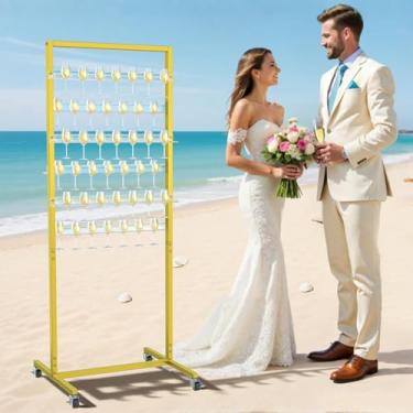 Imagem de GOFEI Elegante suporte de parede champanhe para festa – suporte de exibição de 6 camadas sobre rodas, comporta 42 flautas, ideal para casamento, eventos, bares, com suporte para copos