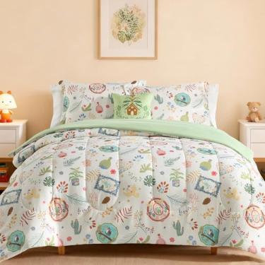 Imagem de Wink Deer Conjunto de edredom casal para meninas, 4 peças, amigos da floresta, 1 edredom, 2 fronhas e 1 travesseiro decorativo