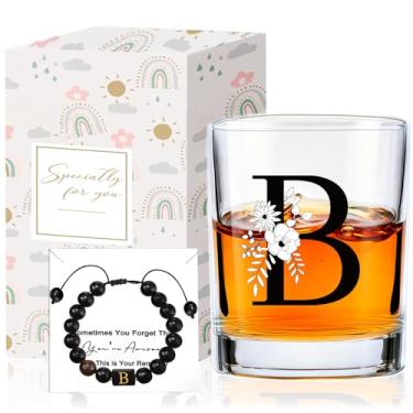 Imagem de Conjunto de copos de uísque monograma com pulseira, exclusivo Natal aniversário festa de casamento padrinhos presentes de dia dos pais para homens ele pai marido irmão (B)