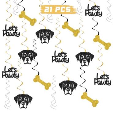 Imagem de Redemoinhos pendurados para cães, suprimentos de redemoinhos de festa de aniversário de filhotes, chá de bebê de aniversário infantil Let's Pawty Barkday Welcome Pet Party Foil Decoração de Teto