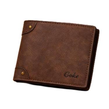 Imagem de Carteira masculina dobrável de couro curta, carteira fina macia moderna (cinza-acinzentado)