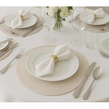 Imagem de Jogo Americano Sousplat 30cm com Porta Copos 10cm, Fibra Sintética Trançada, Kit 4 Peças para Mesa Posta - MELLUZ (4, Bege claro)