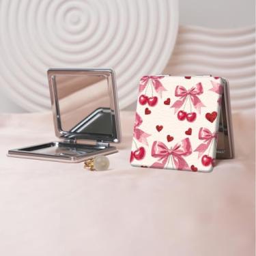 Imagem de Y2K Espelho de maquiagem portátil estilo milenar, mini espelho de maquiagem portátil dobrável, espelho de contorno quadrado compacto de dupla face, adequado para todos em várias ocasiões