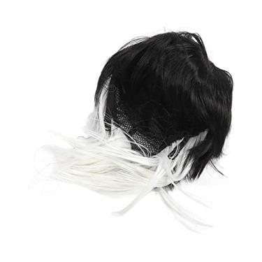 Imagem de Cryfokt Peruca Curta Desgrenhada de Cabelo Sintético Capaz e Refrescante para Homens e Mulheres, Peruca Curta Desgrenhada Unissex Com Faixa para Festas ou Vida Diária, Preto e Branco