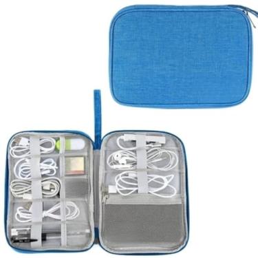 Imagem de Bolsa Organizadora de Cabos e Eletrônicos Portátil – Necessaire Multifuncional Impermeável para Viagem(pequeno-Azul Claro)