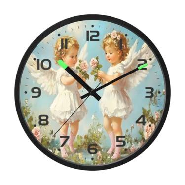Imagem de SEHANY Lindo relógio de parede anjo silencioso sem tique-taque relógio redondo operado por bateria 30 cm controle de som luz noturna relógios de parede para sala de estar, cozinha, quarto, escritório