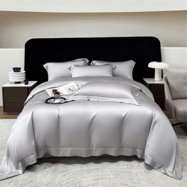 Imagem de Conjunto de cama de fibra vegetal natural, macio, sedoso e com toque fresco, em cor sólida. Inclui capa de edredom e lençol de baixo com elástico, tamanho 1,8 m.