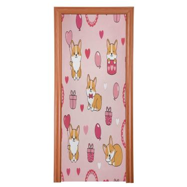 Imagem de ATTX Capa para porta da frente Corgi dos Namorados - Decoração de férias de tecido elástico lavável para festas, casa, decoração de porta da frente, 823 x 98 polegadas (823)