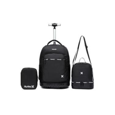 Imagem de Kit Mochila Rodinha Hurley Notebook Lancheira Térmica Estojo 20 Litros-Unissex