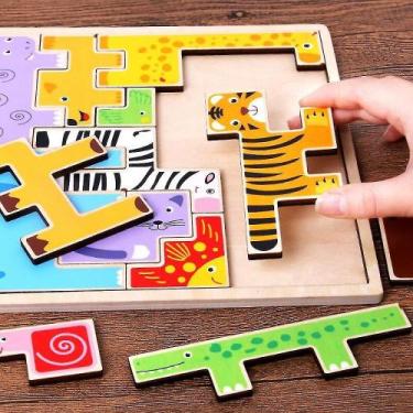Imagem de Blocos de construção de animais de madeira Tetris Qian para crianças d
