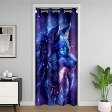 Imagem de Feelyou Cortina de porta de armário de lobos para sala de estar 86 x 203 cm, 1 painel para privacidade, animal, lobos, 30%-50% cortina blackout escurecimento do quarto, portas pétalas com janelas