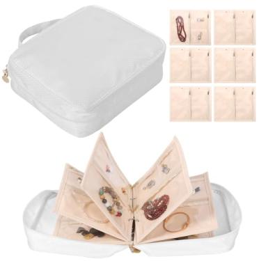 Imagem de Estojo organizador de joias de viagem, fichário dobrável de armazenamento de joias com bolsa de veludo com zíper, caixa de armazenamento portátil de grande capacidade para anéis e brincos, colares