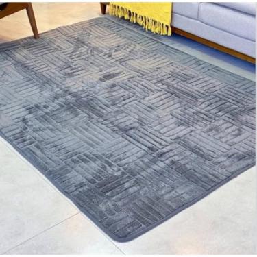 Imagem de Tapete Sala Antiderrapante Jacquard com Relevo Geométrico Sem Pelo Tapete de Sala(Linhas Chumbo)
