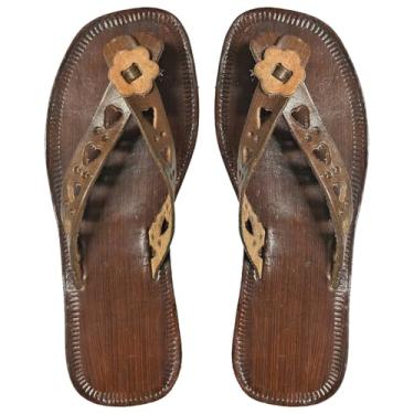 Imagem de Chinela Sandália Rasteira Couro Nordestina Feminina Coração Sola Pneu (Marrom, BR, Adulto, Numérico, 36)