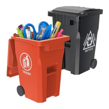 Imagem de Mini Lixeira para Doces de Halloween e Conjunto exclusivo de Latas de Reciclagem Tamanho Pequeno, Organizador de Mesa para Lápis Preto Laranja, Pacote com 2