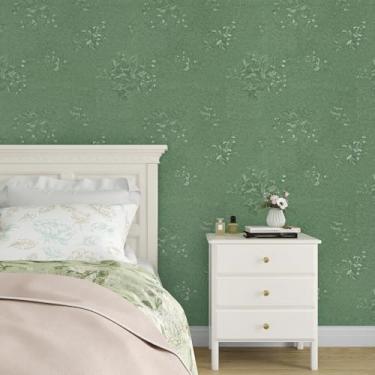 Imagem de EPPKILY Papel de parede floral verde com textura em relevo papel de parede floral vintage verde papel de contato floral 40 cm × 395 cm papel de contato removível autoadesivo para armários quarto