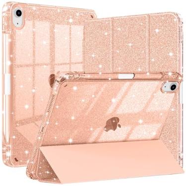 Imagem de Capa compatível com iPad A16 11ª geração 28 polegadas 2025, iPad 10ª geração de 10,9 polegadas, capa de glitter com parte traseira transparente brilhante, suporte de lápis, para meninas, ouro rosa