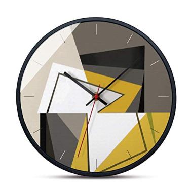 Imagem de U5GAAALPPQ9 Relógio de parede geométrico de metal nórdico sala de estar quarto decoração mudo relógio redondo adequado para família, cozinha, escritório, escola, 30 cm