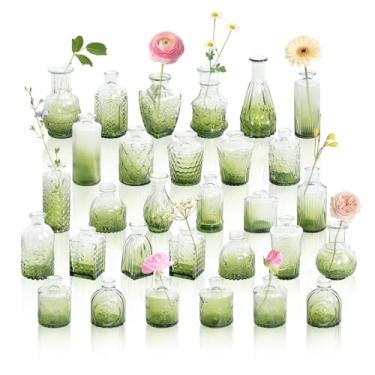 Imagem de GarDream Ombré Vasos de vidro verde oliva a granel 30, mini vasos de flores vintage sortidos para centros de mesa, decoração de casamento, mesa de fazenda, conjunto de vasos verdes pequenos