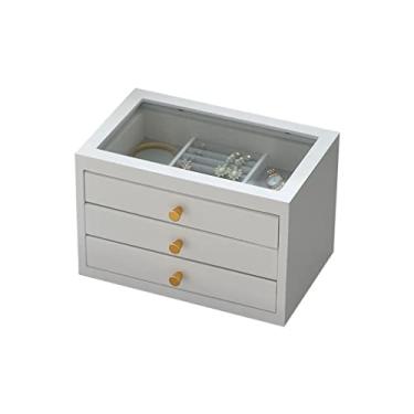 Imagem de Caixa organizadora de joias caixa de joias retrô gaveta de madeira caixa de joias caixa de armazenamento dupla/tripla anel brinco colar pulseira caixa de armazenamento embutida flocagem 30 cm, f