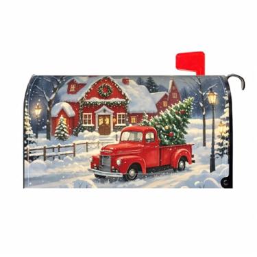 Imagem de Capas de caixa de correio de Natal tamanho padrão magnético caminhão vermelho casa de natal cena de inverno envoltórios caixa de correio com tema de férias ao ar livre caixas de carta decorativas para