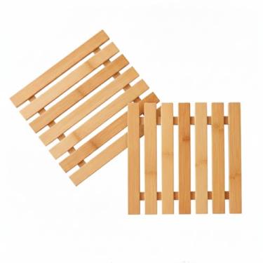 Imagem de Kit 2 Descanso Panela Quadrado Bambu 17cm Apoio Mesa Descanso Chaleira Bule Travessa Premium