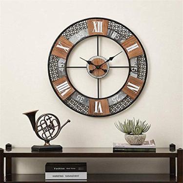 Imagem de U5GAAALPPQ9 Relógios de parede modernos 3D grande retro preto ferro e madeira arte relógio de parede oco algarismos romanos decoração de casa 70 cm, 28 polegadas