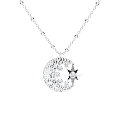 Imagem de Kicky and Perky Pingente de prata esterlina 925 cravejado de estrela e lua com corrente