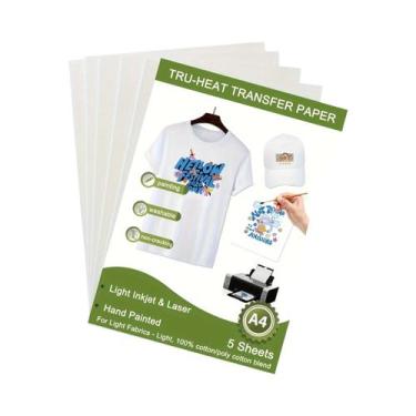 Imagem de Papel De Transferência Térmica Para Camisetas, 5 Folhas A4, Vinil HTV 