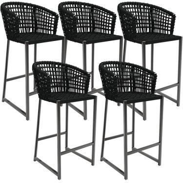 Imagem de Kit 05 Banqueta Área Gourmet Cozinha Varanda D04 Preto