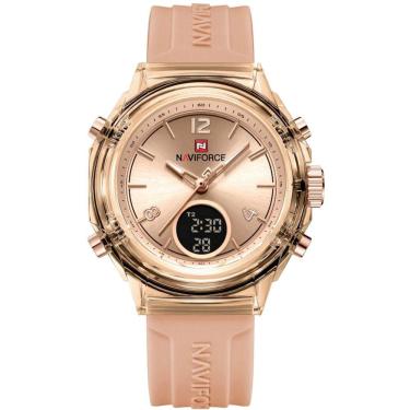 Imagem de Relógio Feminino Display Duplo Design Fashion Retro De Quartzo Mostrador Redondo Luminoso Rosa Gold