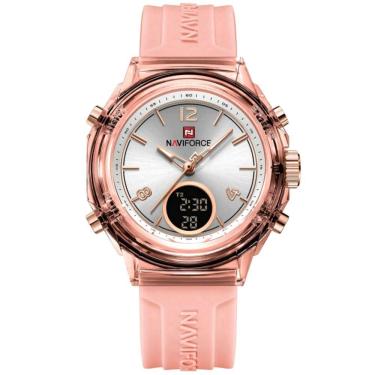 Imagem de Relógio Feminino Display Duplo Design Fashion Retro De Quartzo Mostrador Redondo Luminoso Rosa